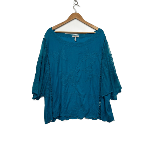 Millers Blue Cotton Embroidered Boho Blouse Top Size 22 Butterfly