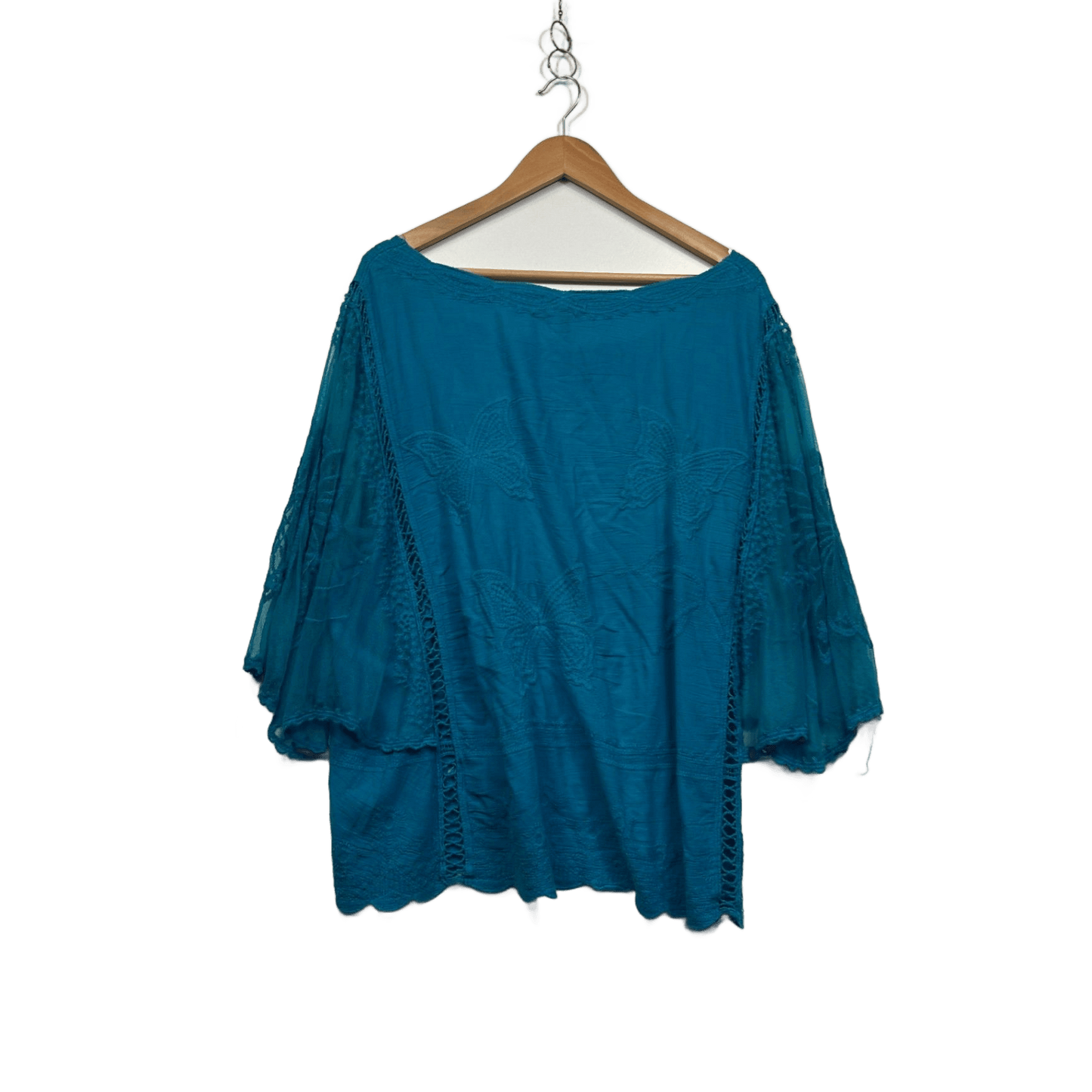 Millers Blue Cotton Embroidered Boho Blouse Top Size 22 Butterfly