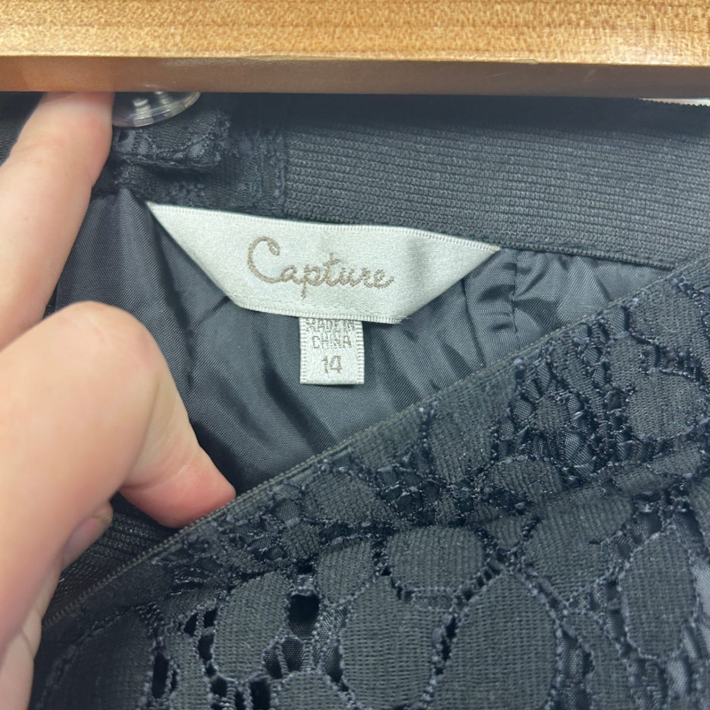 Capture Black Knee Length lace Overlay Pencil Skirt Size 14