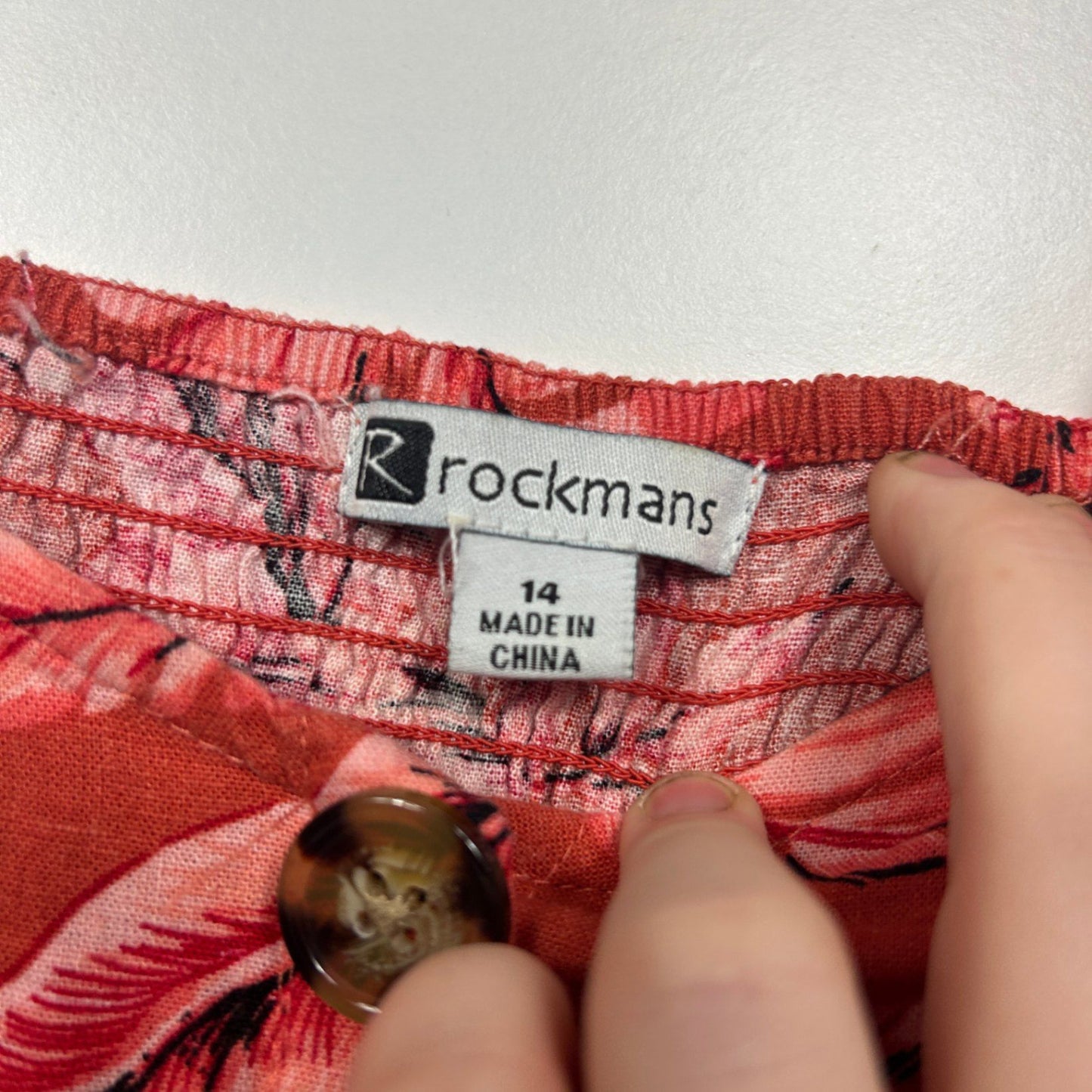 Rockmans Red Linen Blend Sleeveless Floral Button Up Midi Dress Size 14 Pockets