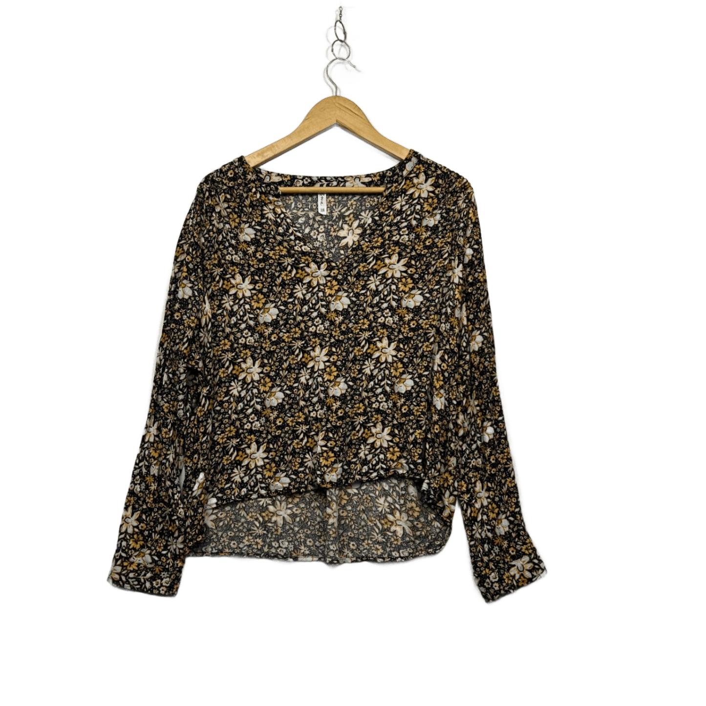 &me Black Mustard Viscose Metallic Blend Long Sleeve Top Blouse Size 18