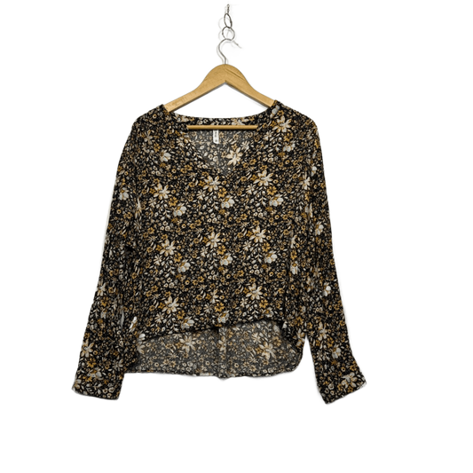 &me Black Mustard Viscose Metallic Blend Long Sleeve Top Blouse Size 18