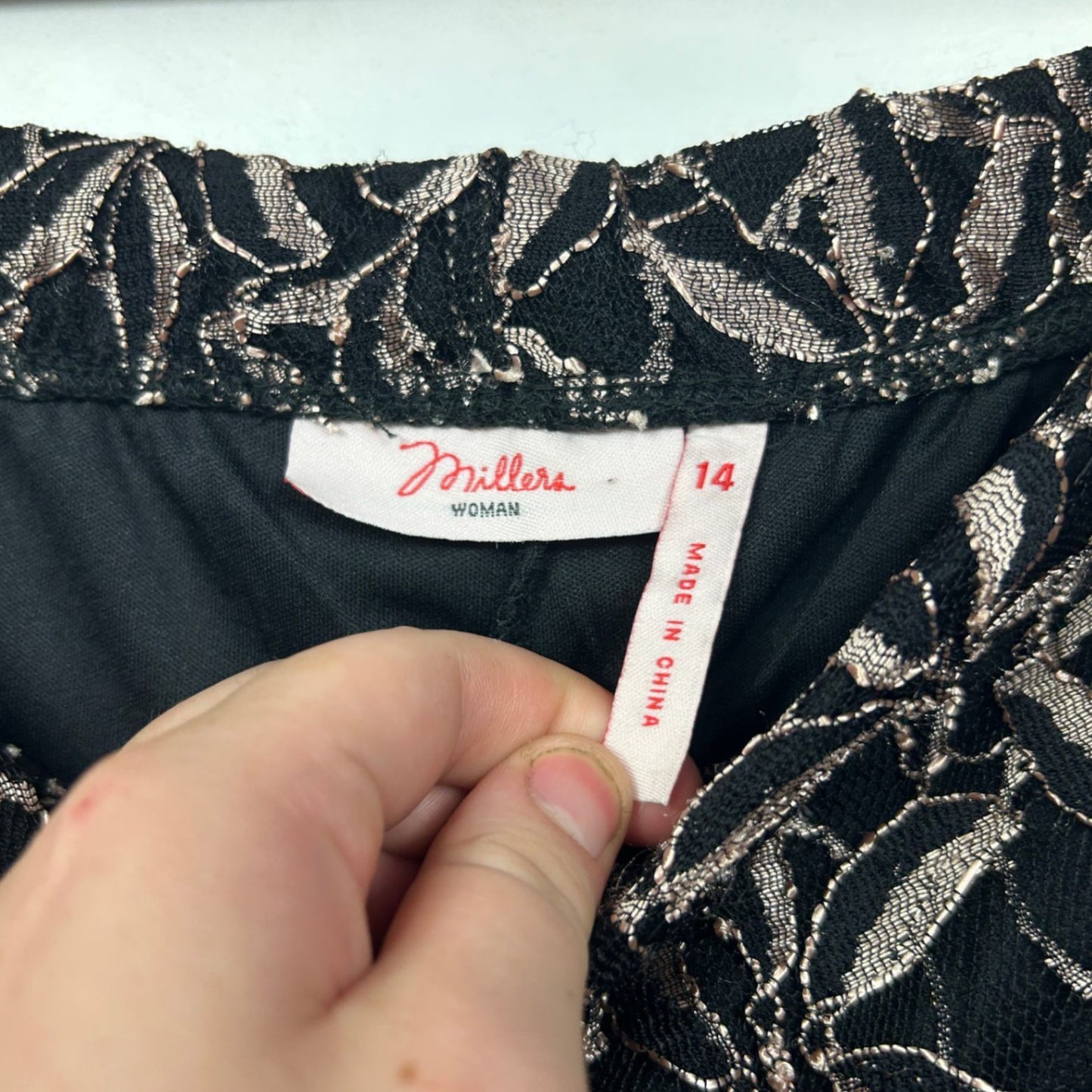 Millers Black Gold Metallic Floral Lace Wide Leg Pull-On Trousers Pants Size 14