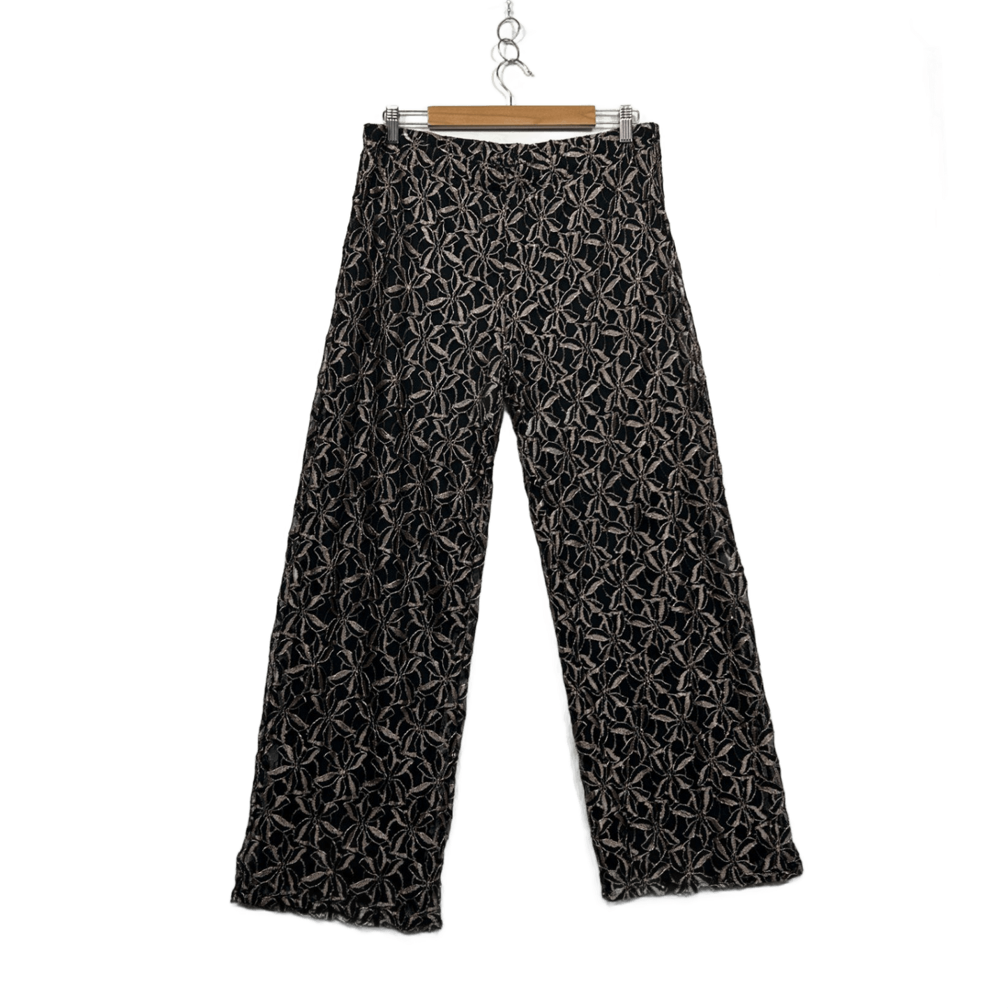Millers Black Gold Metallic Floral Lace Wide Leg Pull-On Trousers Pants Size 14