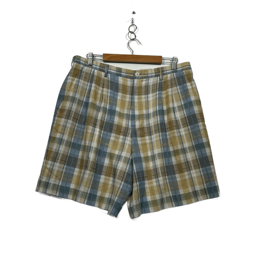 Vintage Linen Blend Plaid Check Multicoloured Shorts Size 14-18 Cottagecore