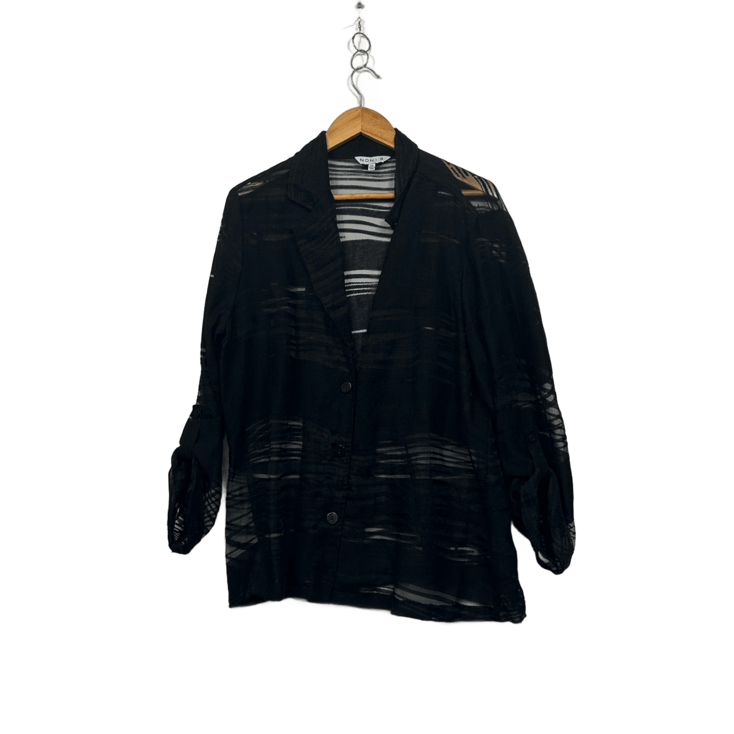Noni B Black Sheer Striped Long Sleeve Top Jacket Size 1XL 16 18