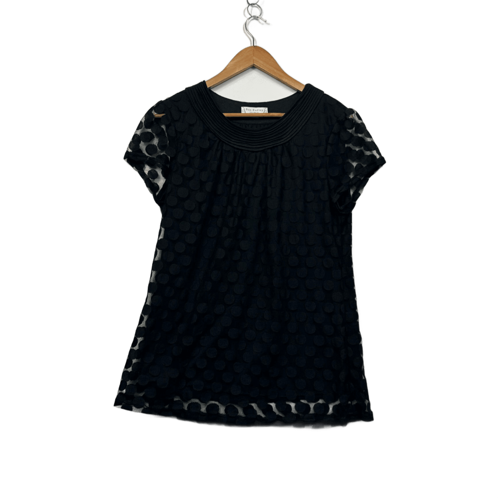 Boo Radley Women's Black  Short Sleeve Sheer Overlay Polka Dot Blouse Size 12 14 Large