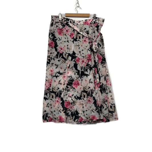 YOU+ALL Black Pink Floral Wide Leg Baggy Pants Size 22