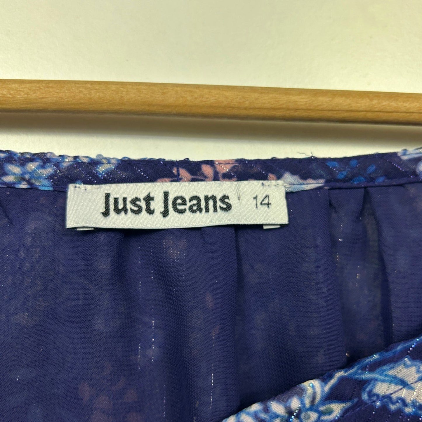 Just Jeans  Blue Pink Floral  Boho Peasant Top Blouse Size 14