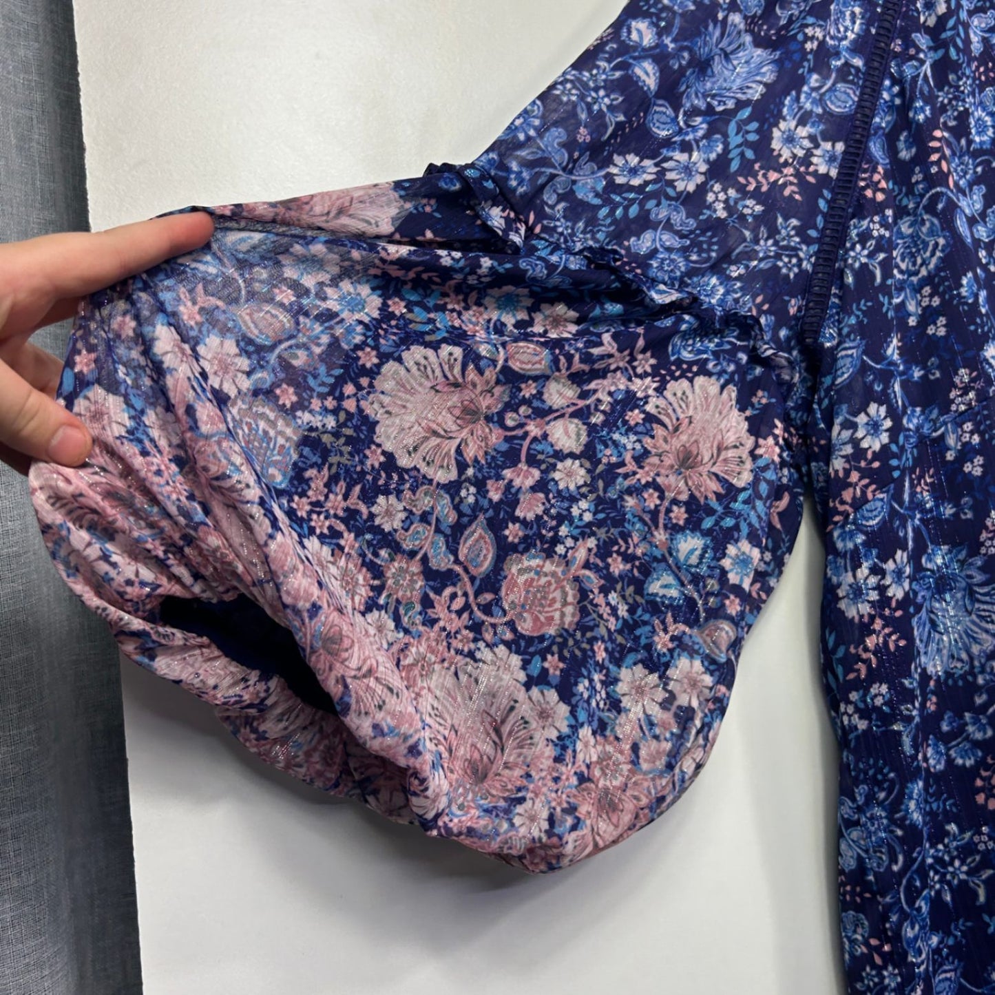 Just Jeans  Blue Pink Floral  Boho Peasant Top Blouse Size 14