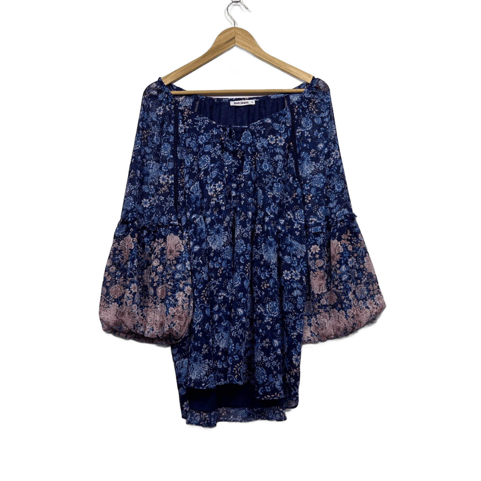Just Jeans  Blue Pink Floral  Boho Peasant Top Blouse Size 14