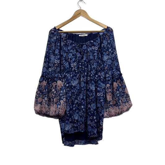 Just Jeans  Blue Pink Floral  Boho Peasant Top Blouse Size 14