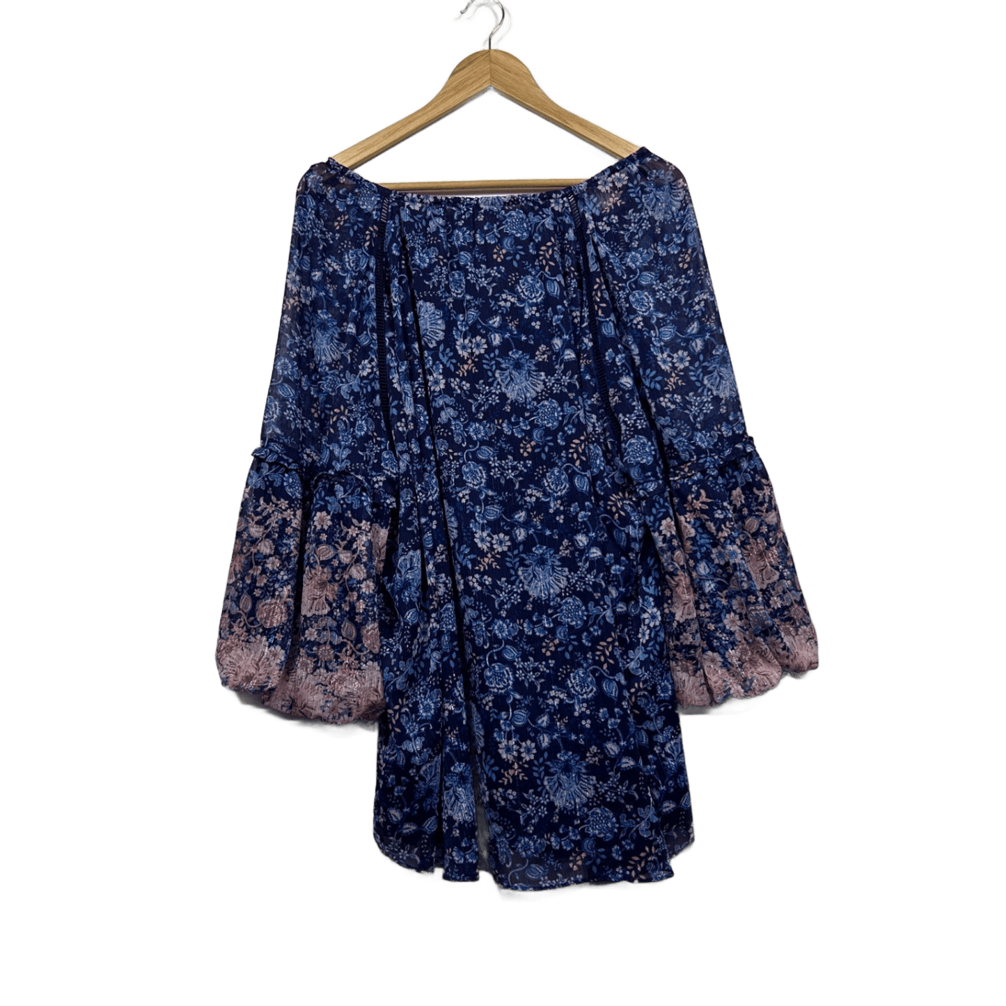 Just Jeans  Blue Pink Floral  Boho Peasant Top Blouse Size 14