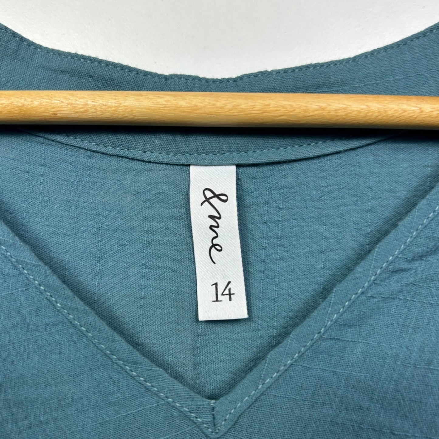 &me Teal Blue Cotton Long Sleeve V Neck Top Blouse Size 14