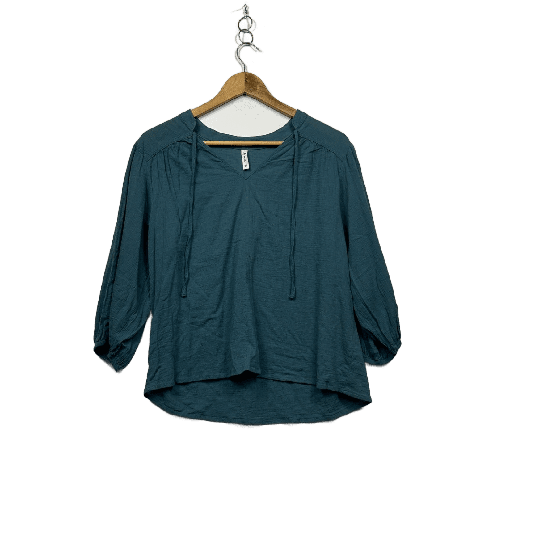 &me Teal Blue Cotton Long Sleeve V Neck Top Blouse Size 14