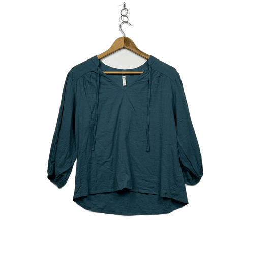 &me Teal Blue Cotton Long Sleeve V Neck Top Blouse Size 14
