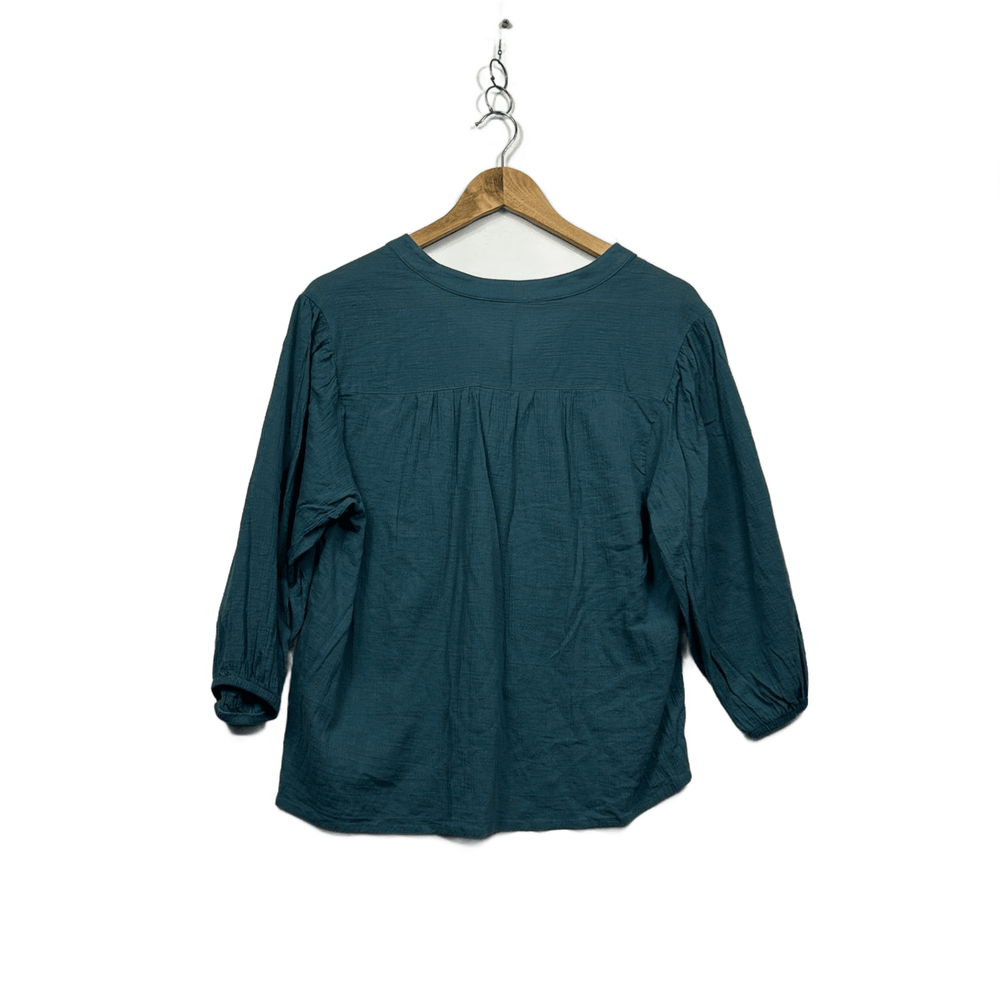 &me Teal Blue Cotton Long Sleeve V Neck Top Blouse Size 14