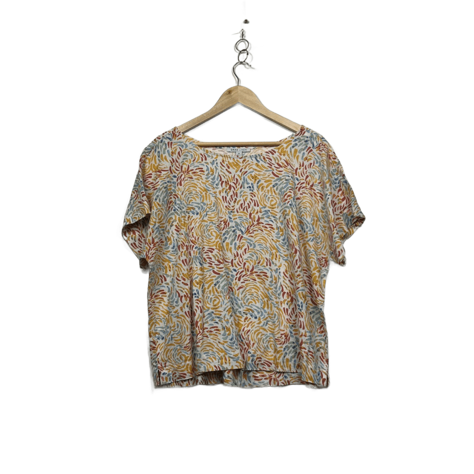 Suzanne Grae Linen Multicoloured Short Sleeve Top Size 14