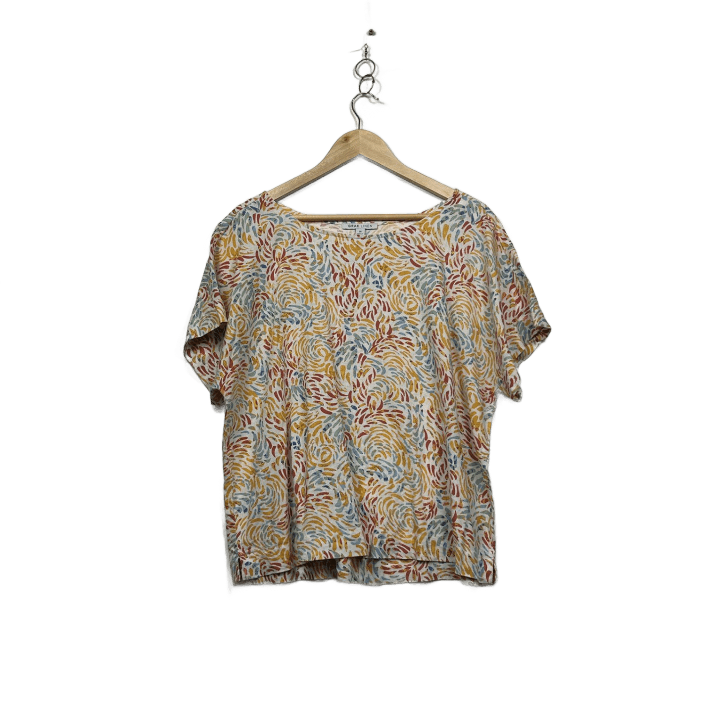 Suzanne Grae Linen Multicoloured Short Sleeve Top Size 14