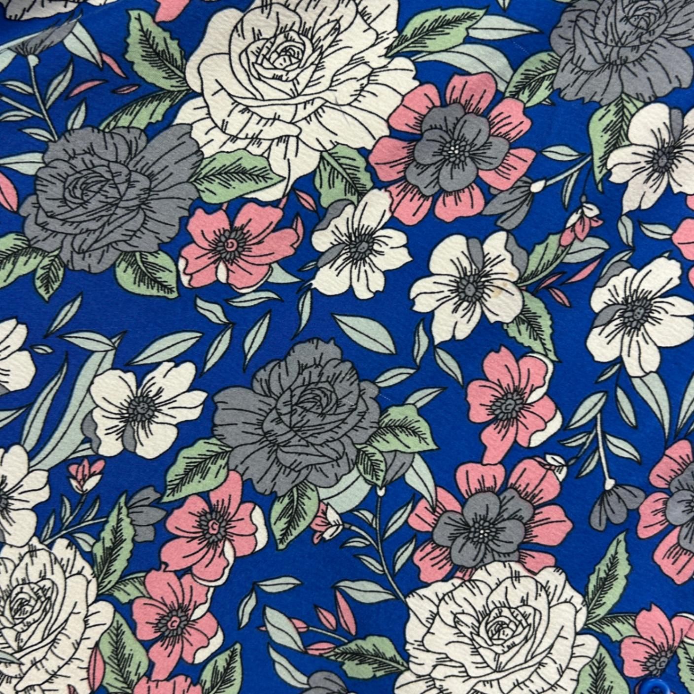 Emery Rose Blue Short Sleeve Boho Floral Maxi Dress Size L 14