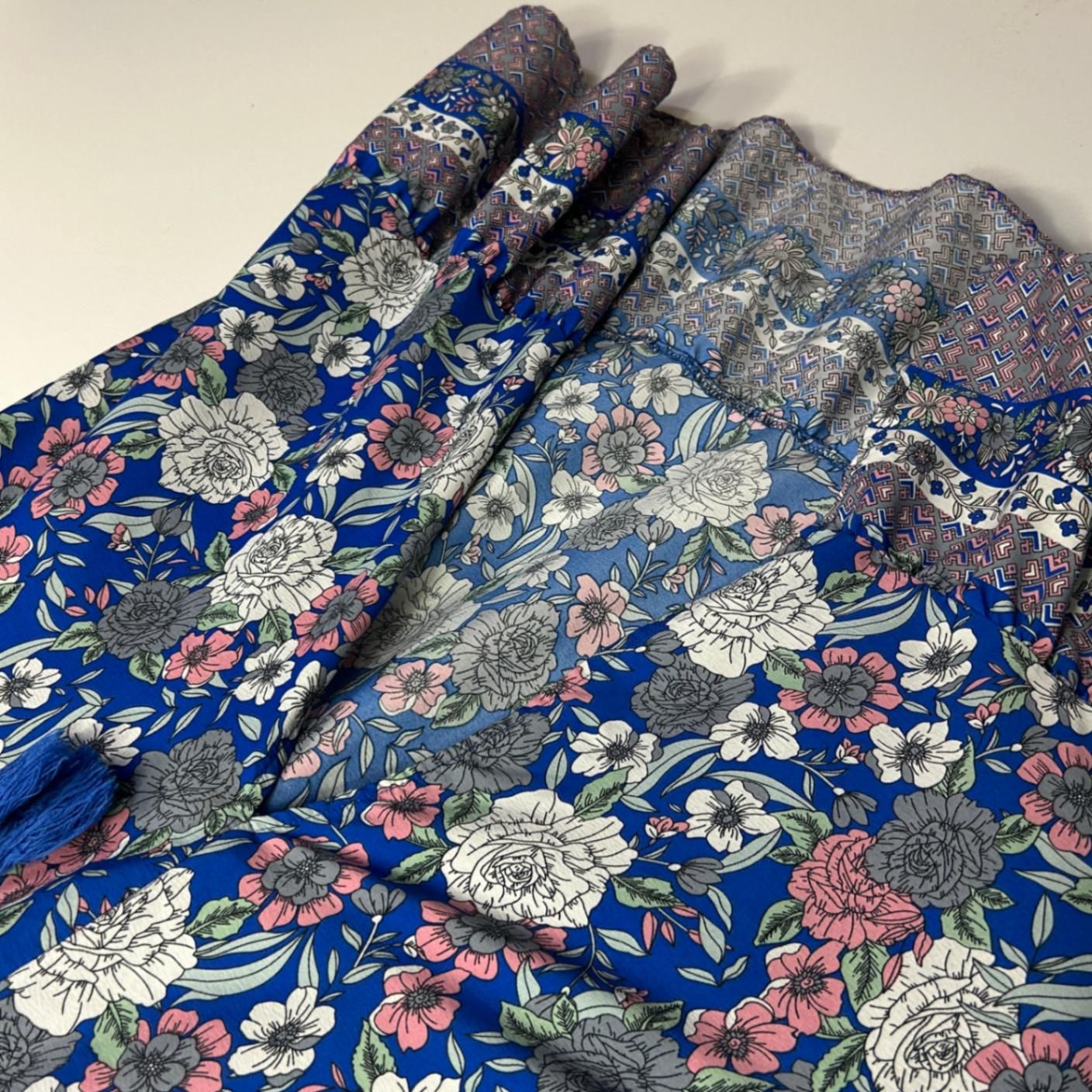 Emery Rose Blue Short Sleeve Boho Floral Maxi Dress Size L 14