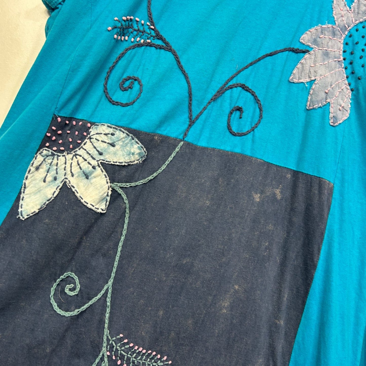 Handcrafted Nepalese Sleeveless Tie Dye Embroidered Dress Size 14 16 L/XL