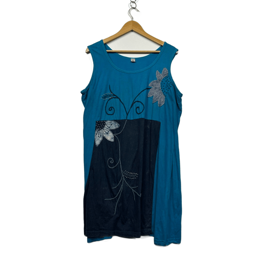 Handcrafted Nepalese Sleeveless Tie Dye Embroidered Dress Size 14 16 L/XL