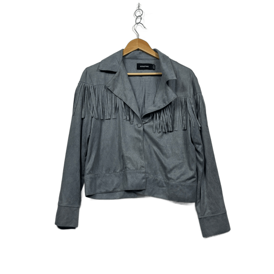 MINKPINK Faux Suede Fringe Grey Western Boho Cropped Jacket Size Large