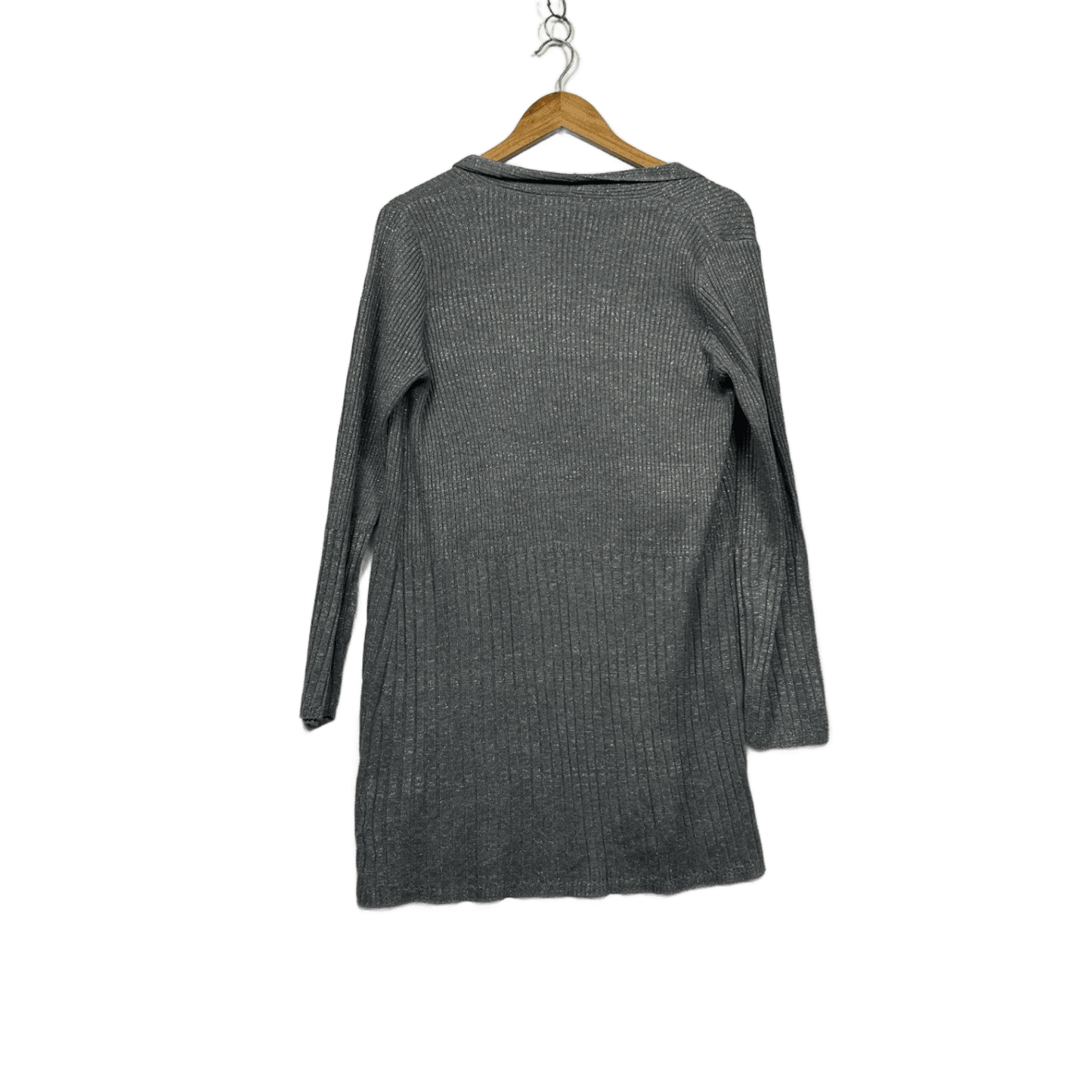 Rockmans Metallic Grey Longline Cardigan Size 14 Large Zipper Pockets