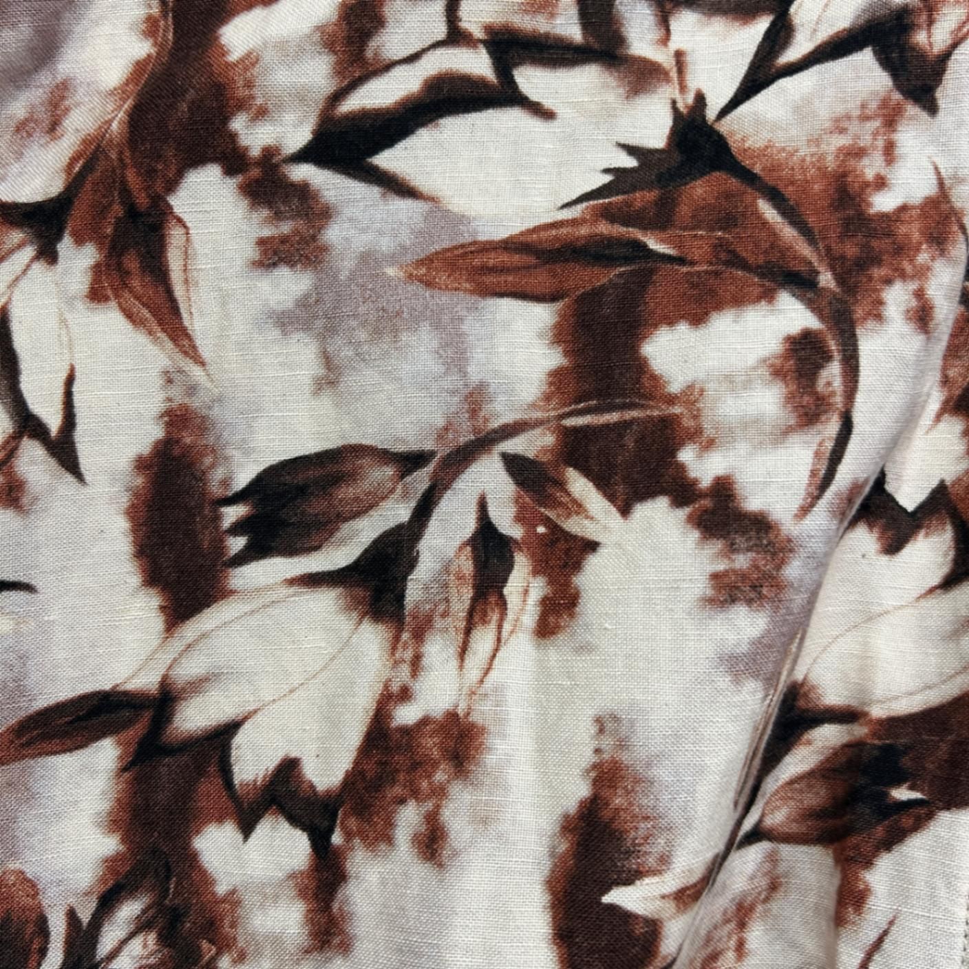 Regatta Linen Blend Brown Beige  Long Sleeve Floral Blouse Size 16