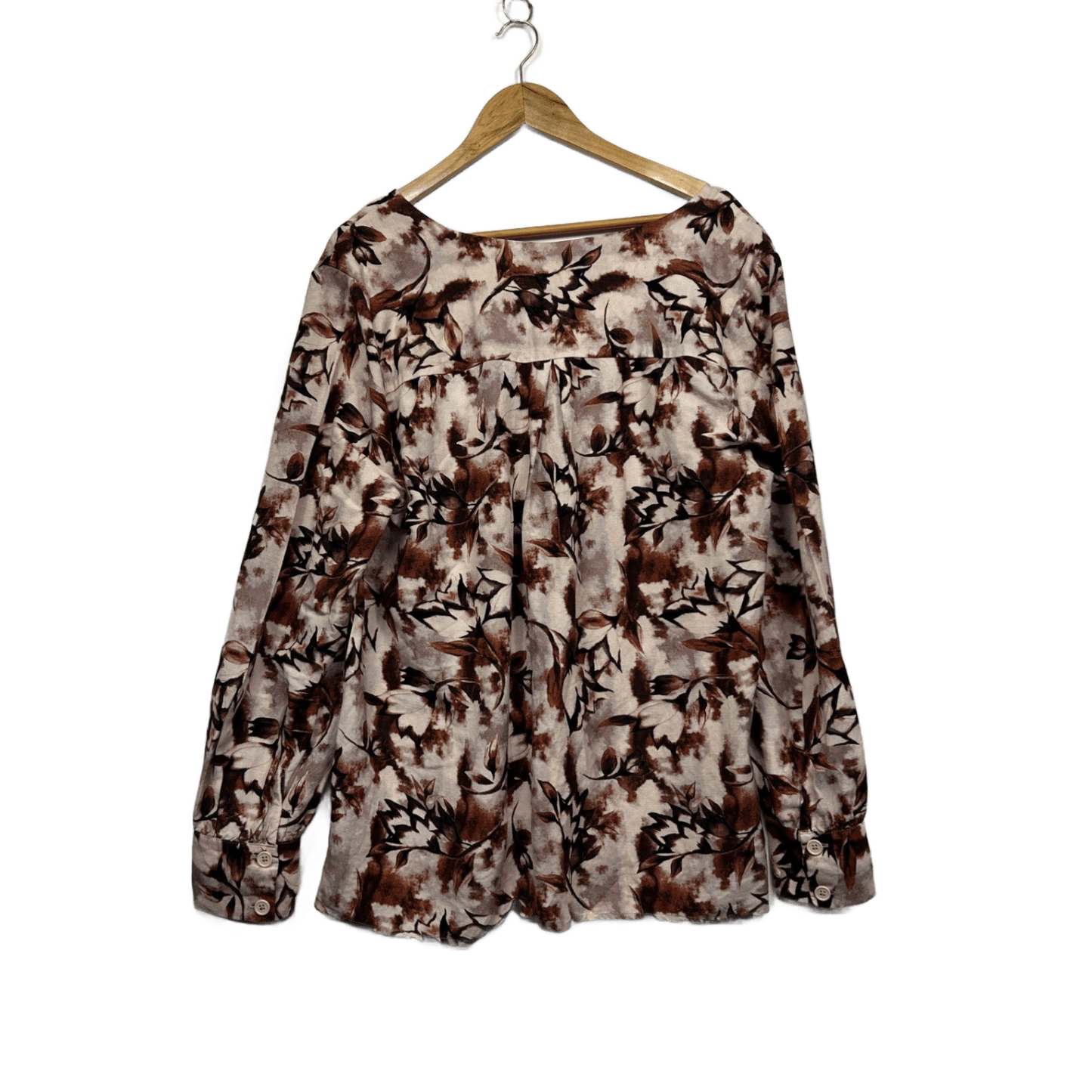 Regatta Linen Blend Brown Beige  Long Sleeve Floral Blouse Size 16