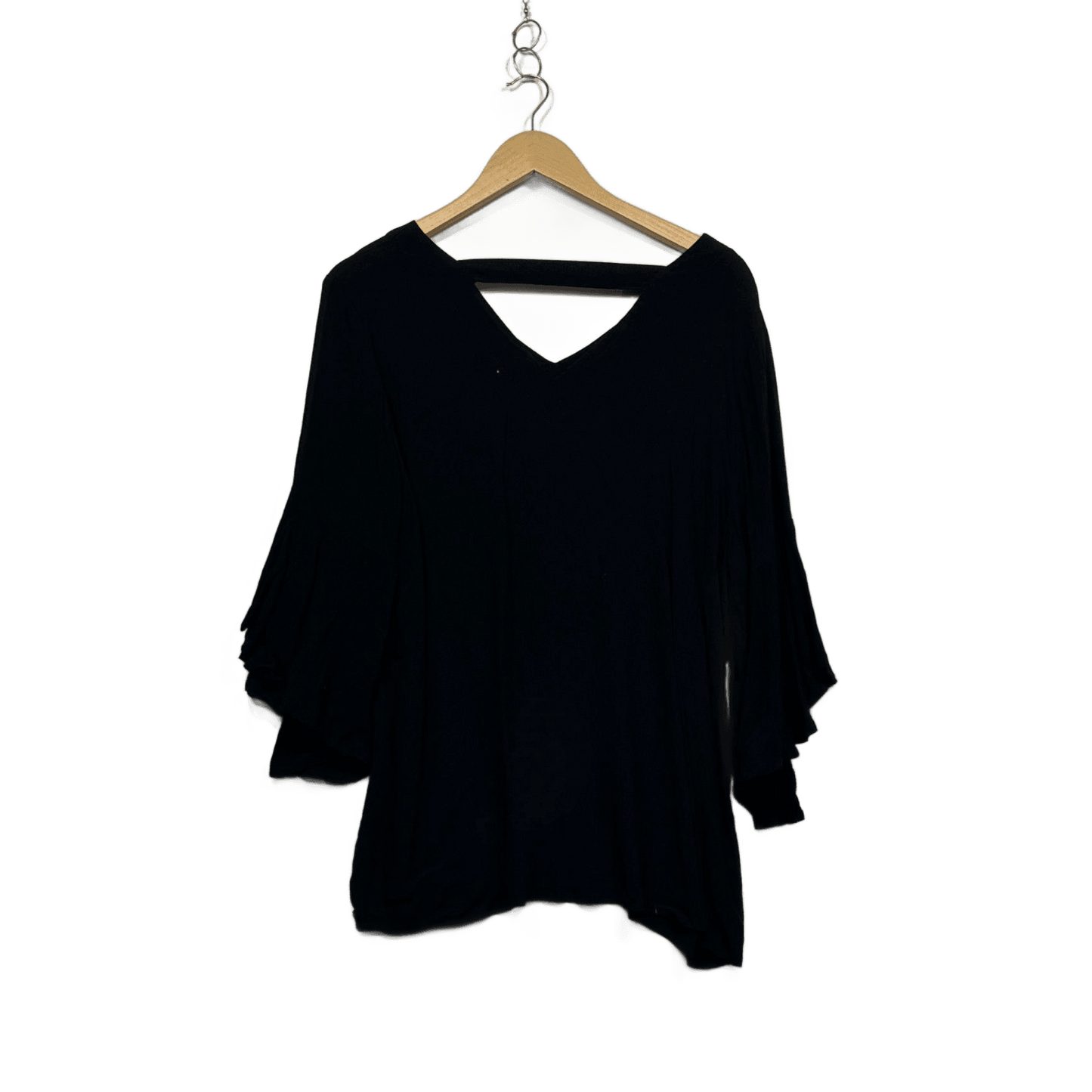 Rockmans Black Viscose Bell Long Sleeve V-NeckTop Blouse Size 20