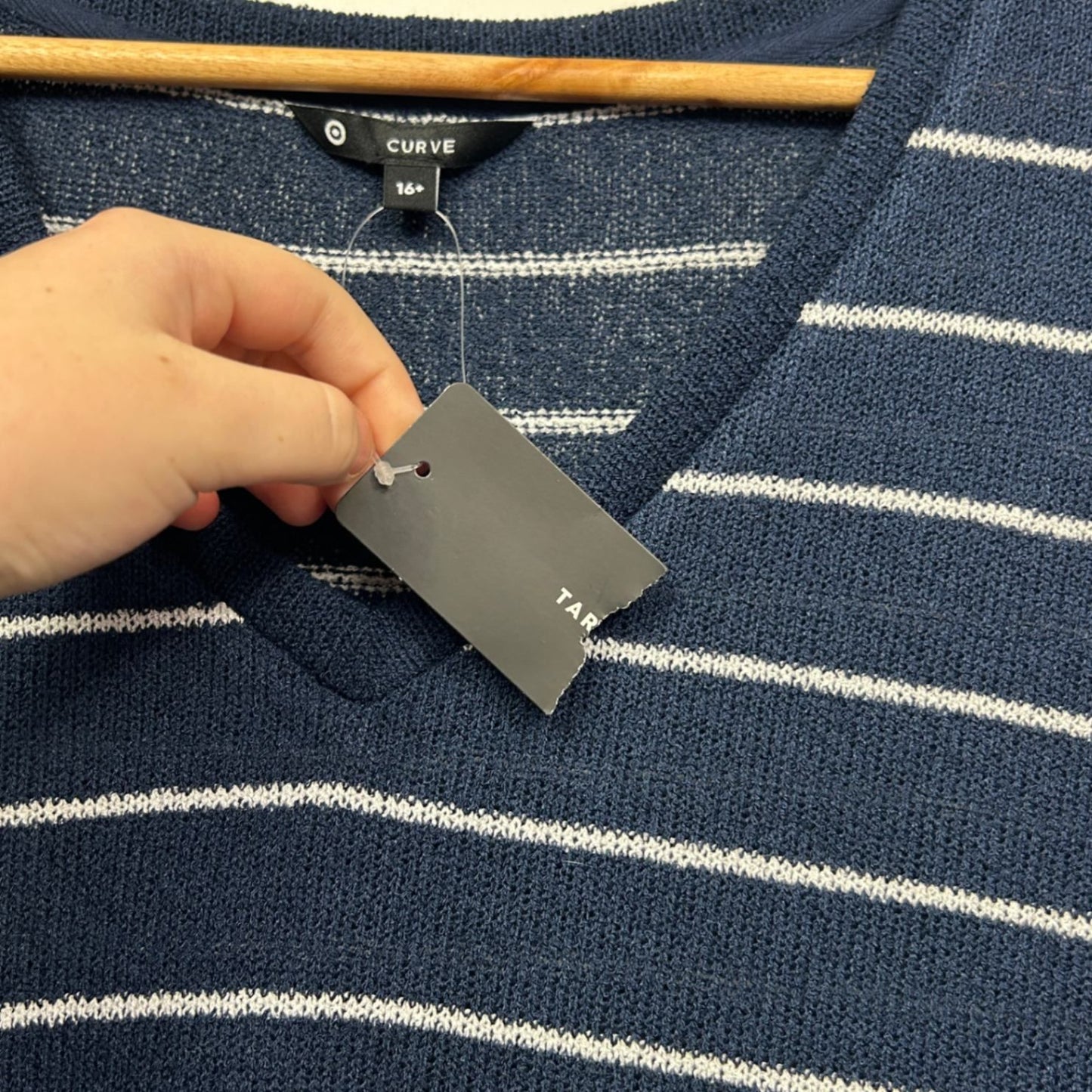 New Target Women's Navy Blue White Striped Short Sleeve Knit Top Size 16