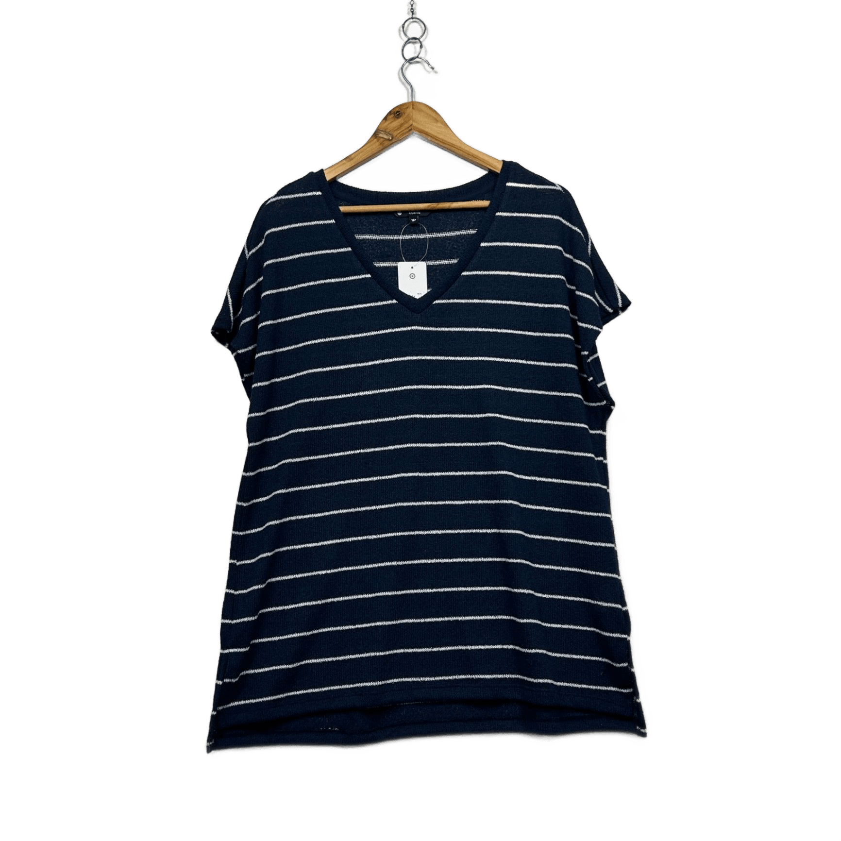 New Target Women's Navy Blue White Striped Short Sleeve Knit Top Size 16