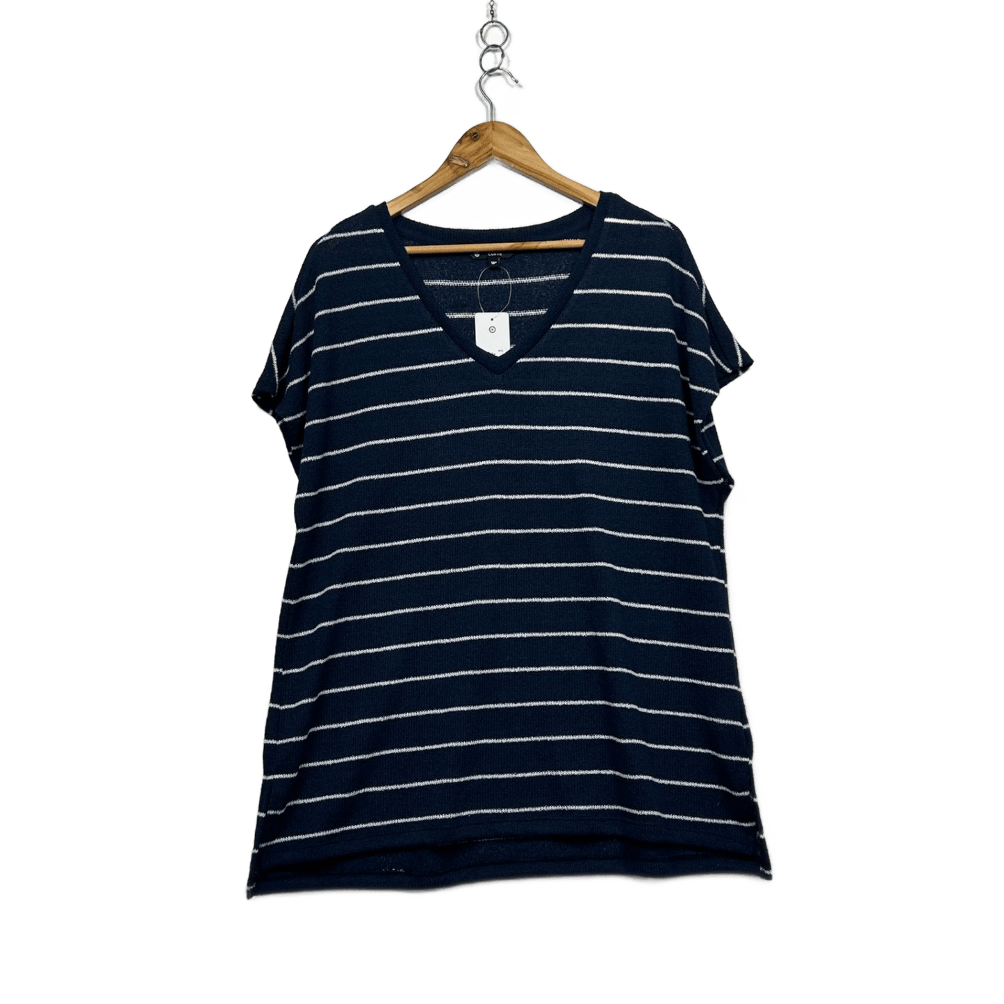 New Target Women's Navy Blue White Striped Short Sleeve Knit Top Size 16