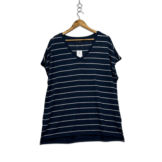 New Target Women's Navy Blue White Striped Short Sleeve Knit Top Size 16