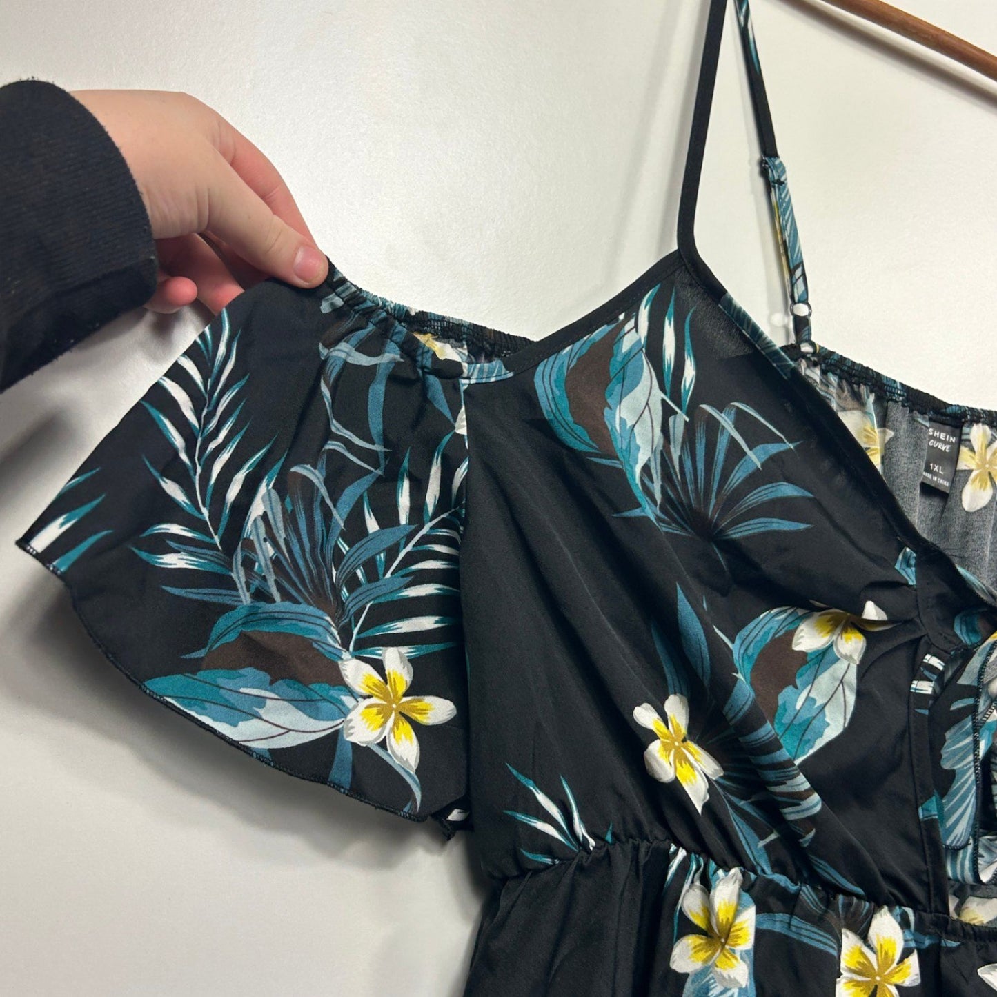 SHEIN Curve Black Floral Off Shoulder Short Sleeve Playsuit Romper 1XL 16