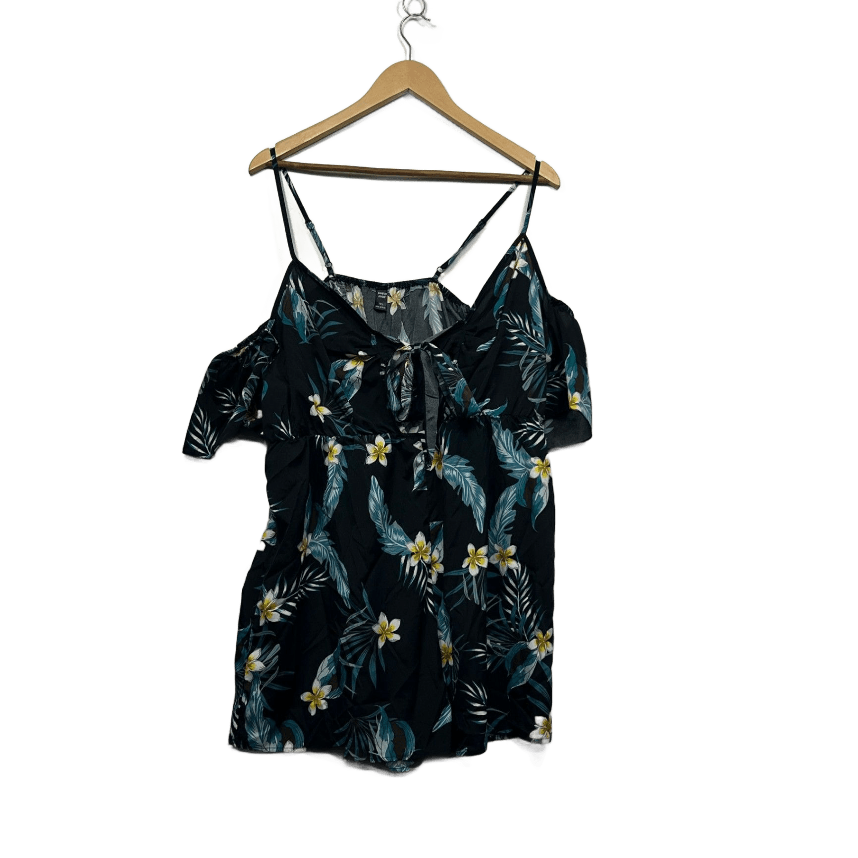 SHEIN Curve Black Floral Off Shoulder Short Sleeve Playsuit Romper 1XL 16