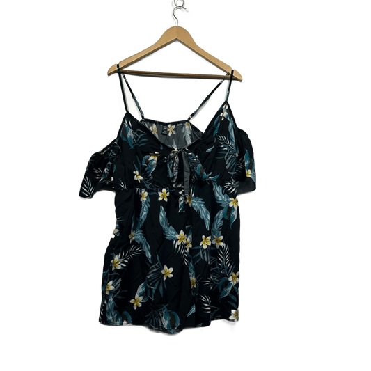 SHEIN Curve Black Floral Off Shoulder Short Sleeve Playsuit Romper 1XL 16