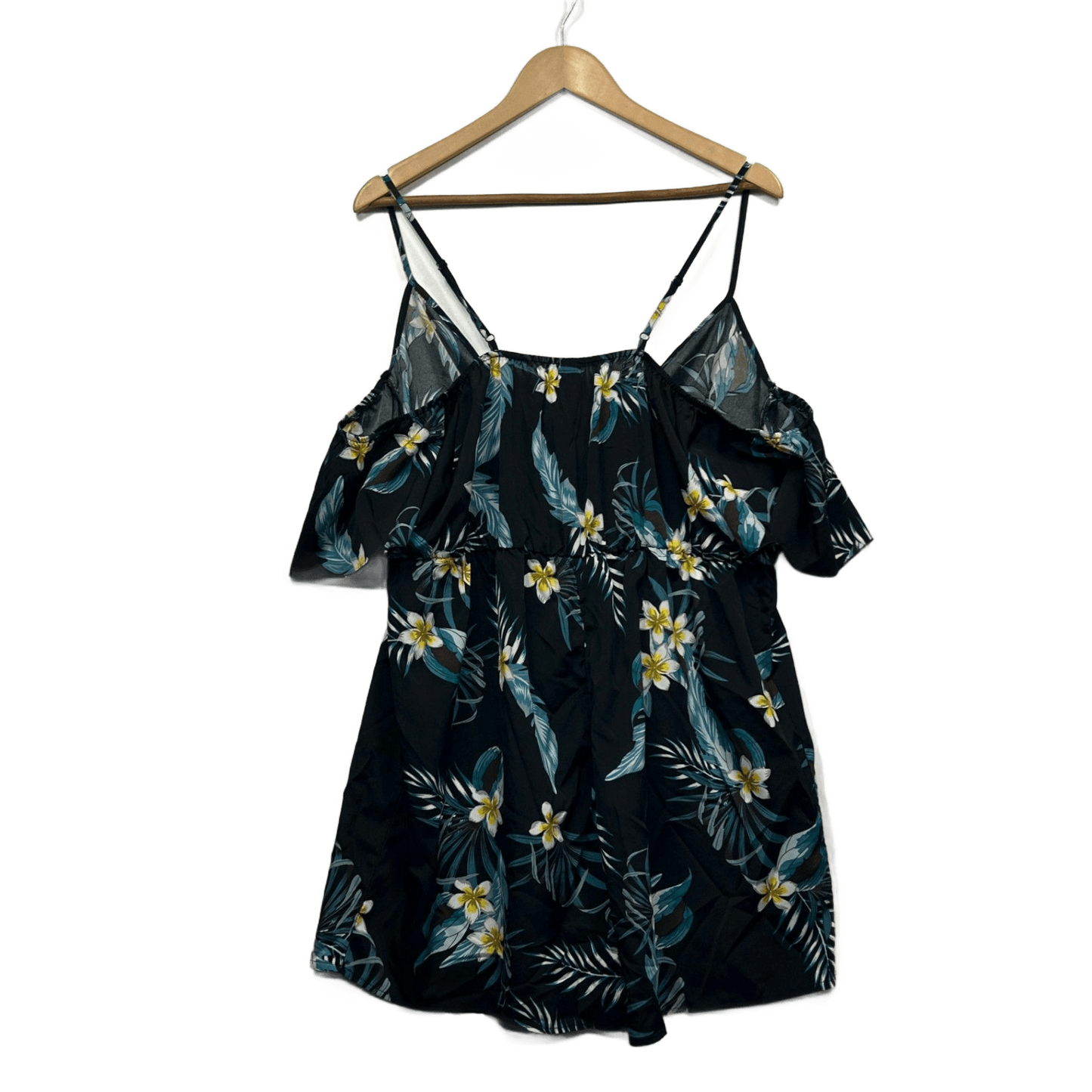 SHEIN Curve Black Floral Off Shoulder Short Sleeve Playsuit Romper 1XL 16