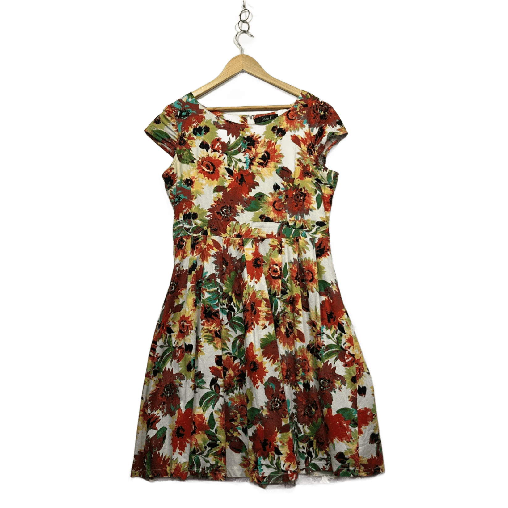 Leoni Multicoloured Knee Length Floral Fit & Flare Dress Size 16