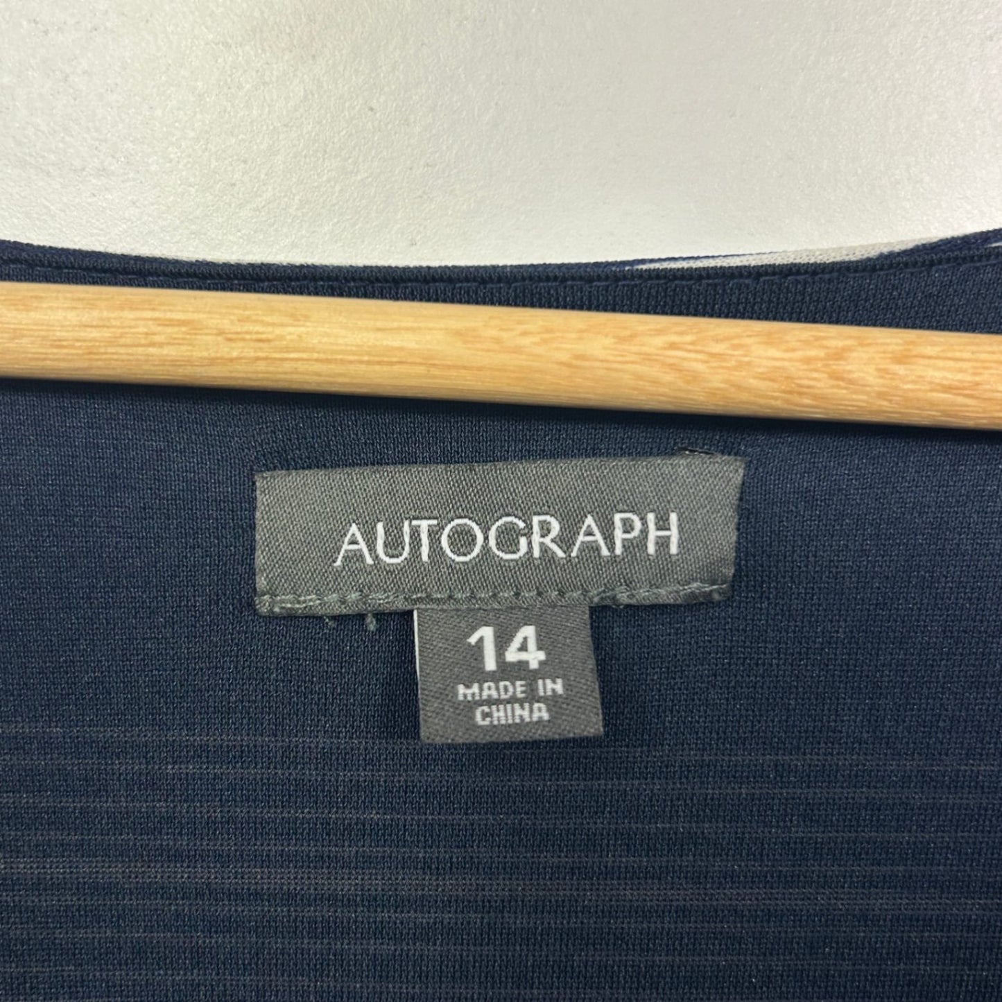 Autograph Navy Long Sleeve Sleeve Faux Wrap Striped Dress Size 14