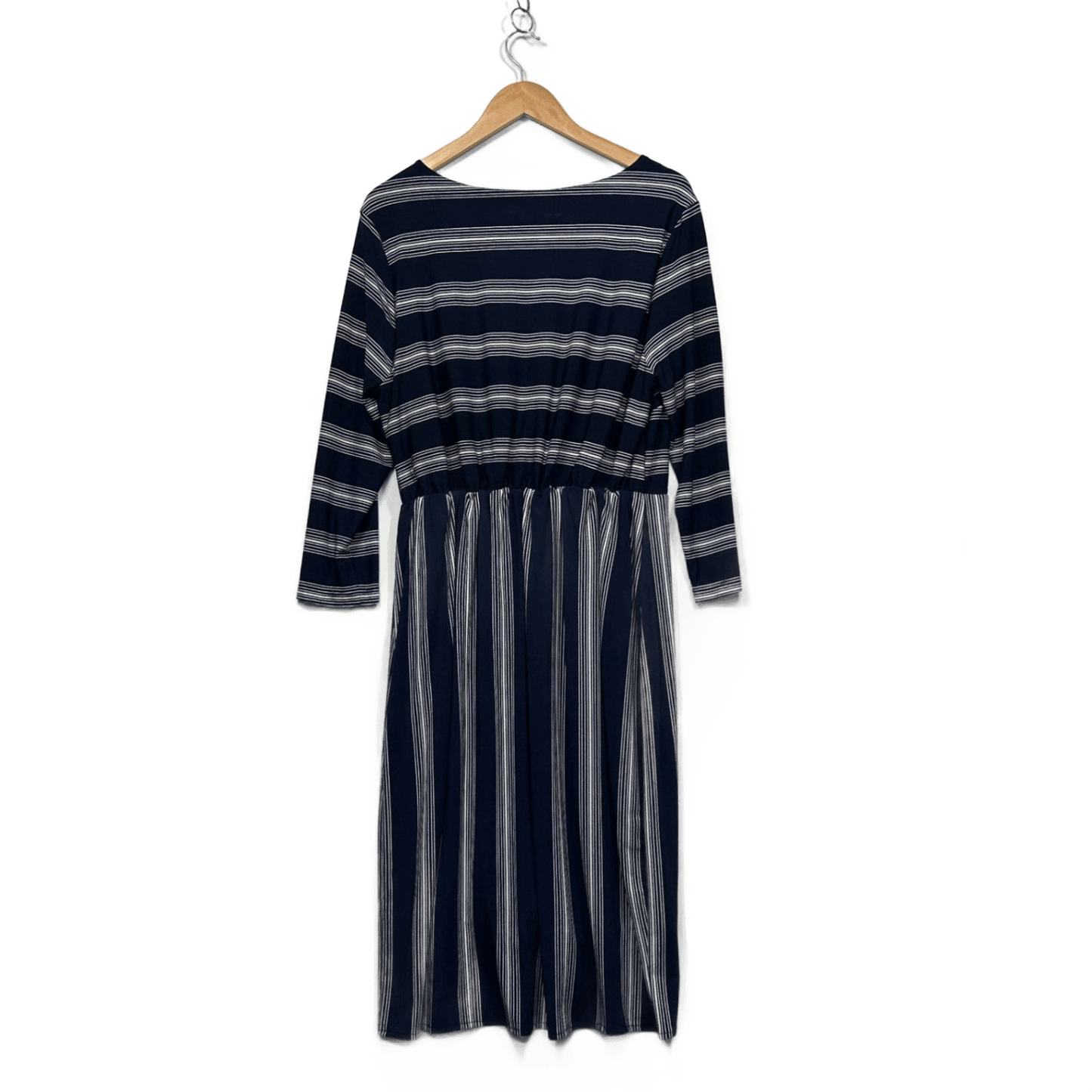 Autograph Navy Long Sleeve Sleeve Faux Wrap Striped Dress Size 14