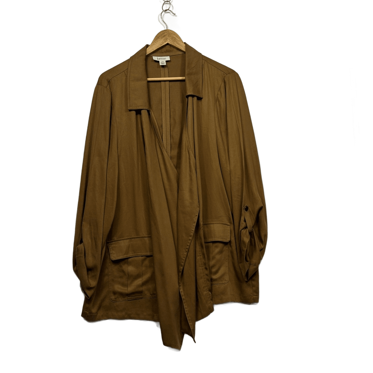 Beme Long Sleeve Lyocell Longline Waterfall Jacket Plus Brown Size 20