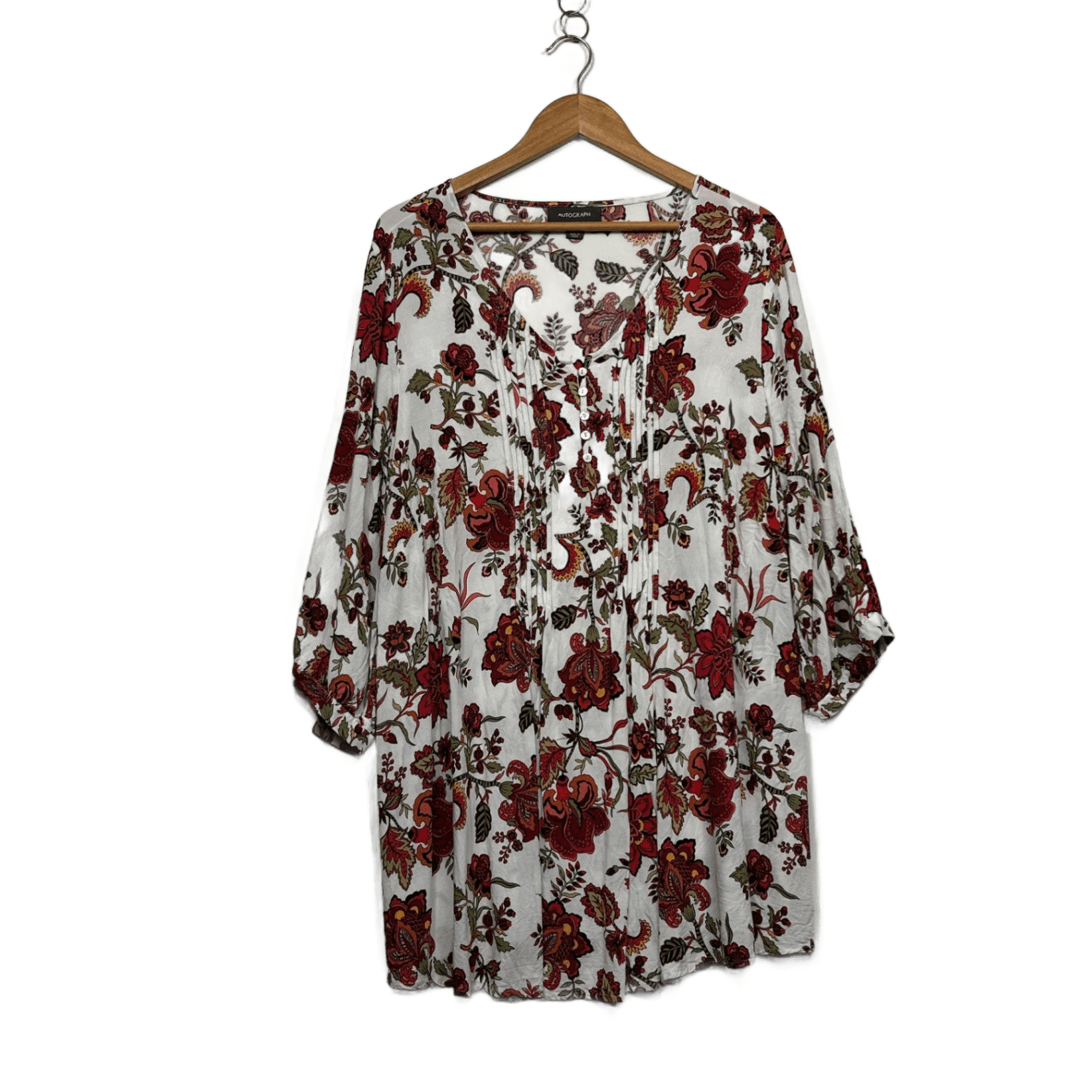 Autograph White Multicoloured Floral 3/4 Sleeve Top Size 20