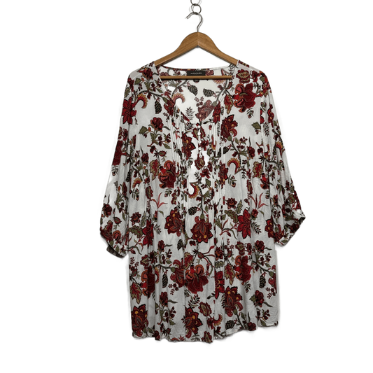 Autograph White Multicoloured Floral 3/4 Sleeve Top Size 20