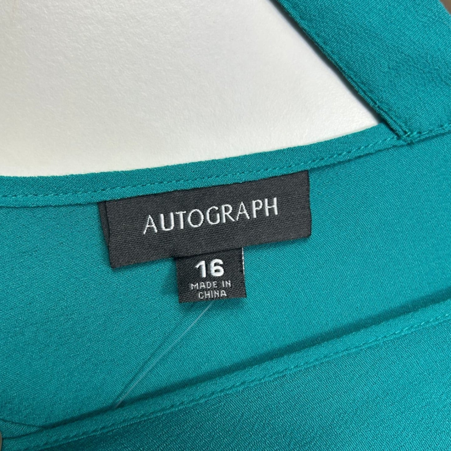 New Autograph Green Short Sleeve V-Neck Asymmetric Hem Tunic Top Size 16