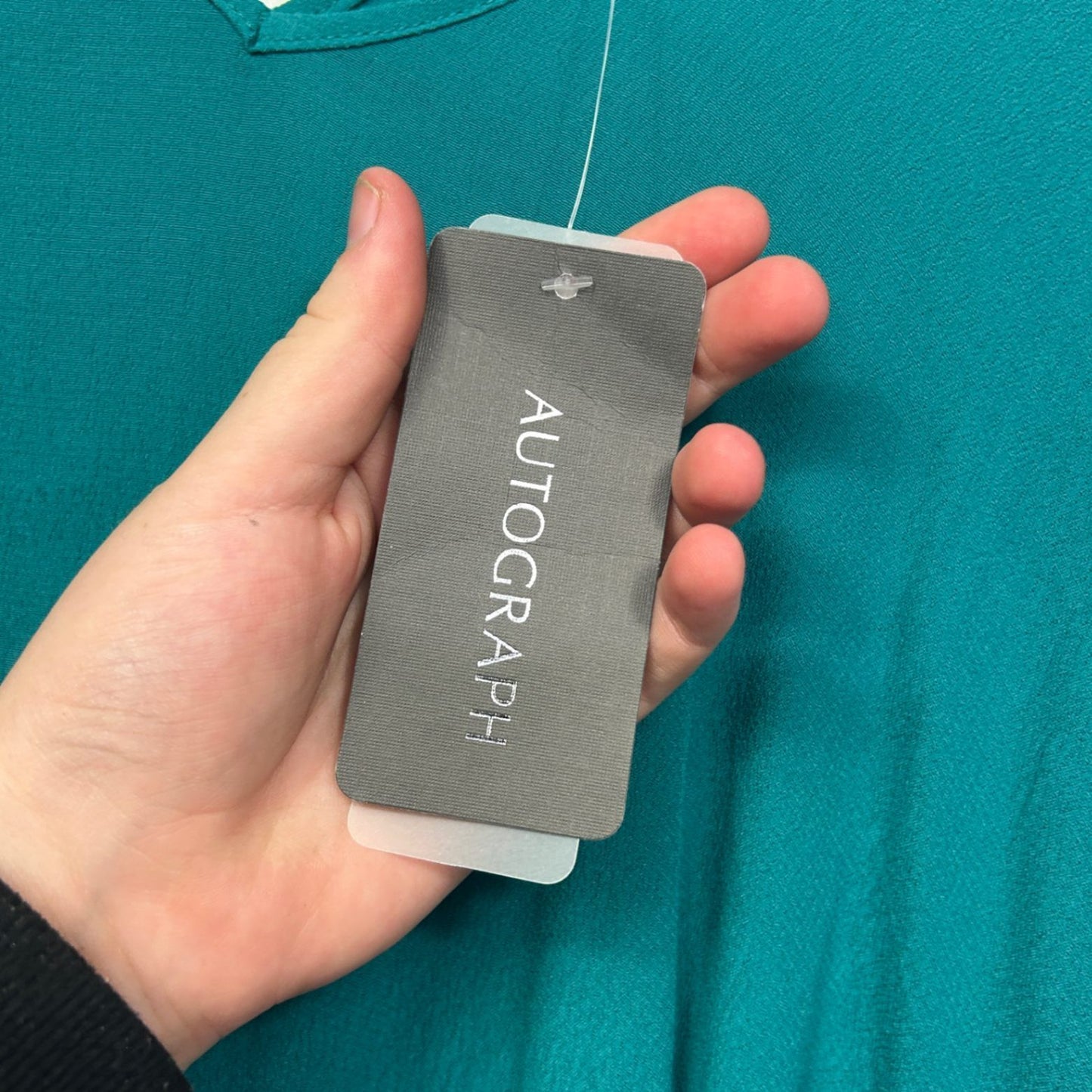 New Autograph Green Short Sleeve V-Neck Asymmetric Hem Tunic Top Size 16