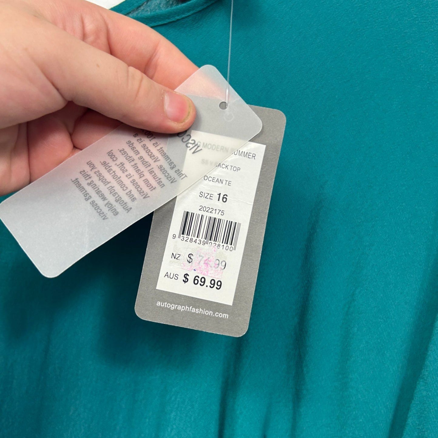 New Autograph Green Short Sleeve V-Neck Asymmetric Hem Tunic Top Size 16