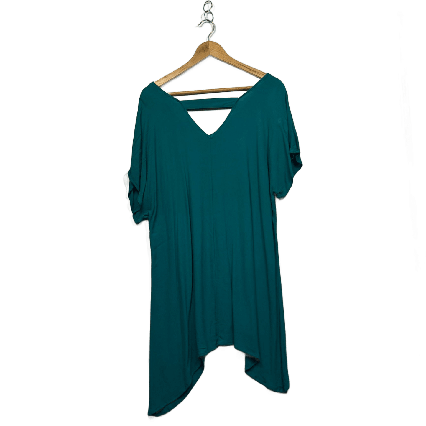 New Autograph Green Short Sleeve V-Neck Asymmetric Hem Tunic Top Size 16